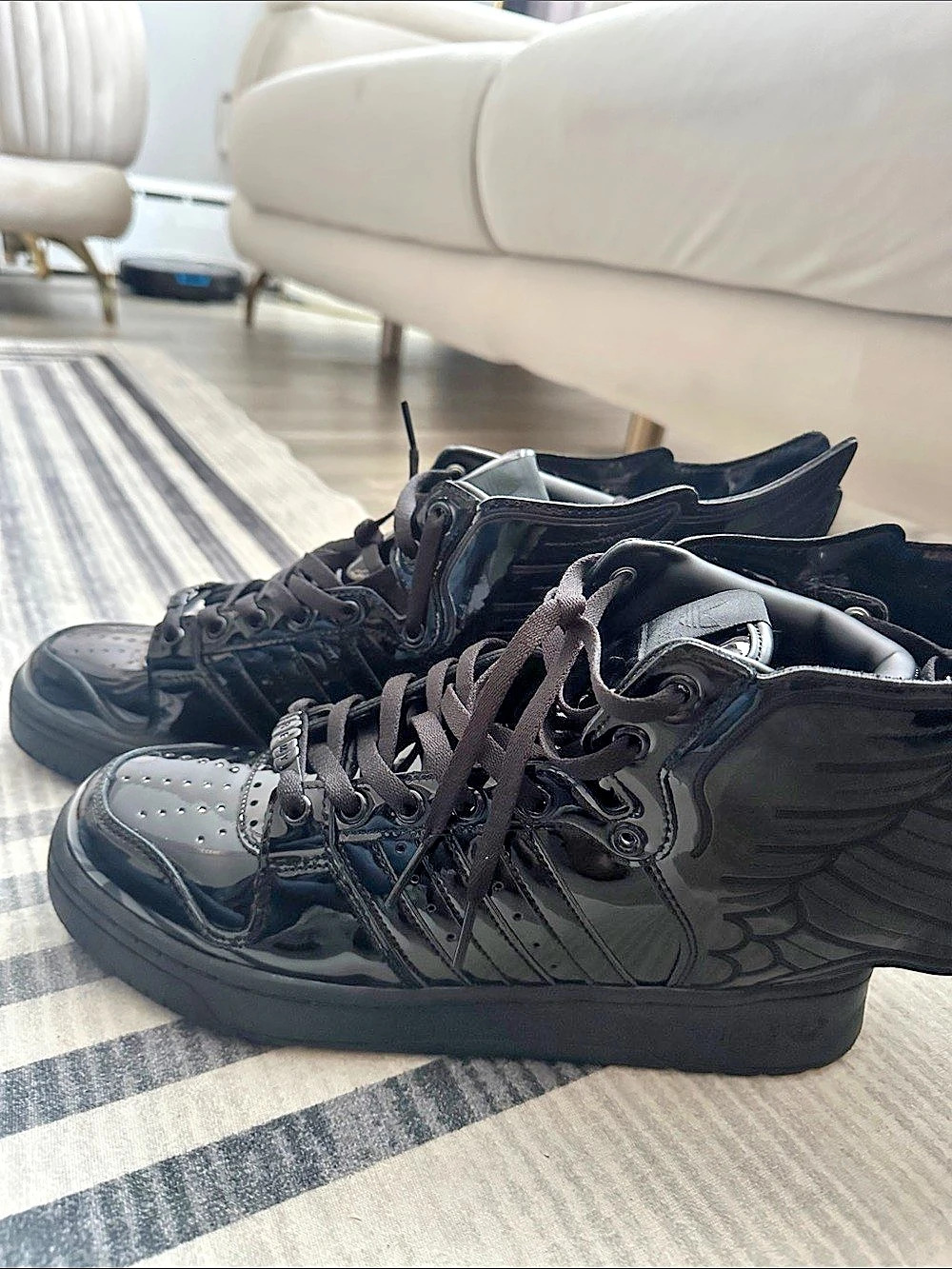 Adidas x Jeremy Scott Wings Black Patent High-Top Sneakers